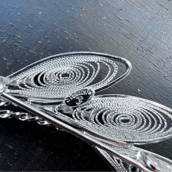 Handmade Elegant Japanese 925 Silver Leaf Black Onyx Brooch Pin. - Picture 4 of 5